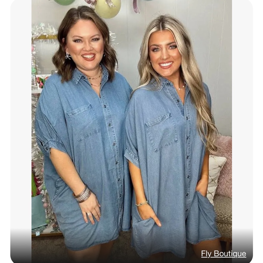Entro Blue Denim Oversized Button Down Dress
